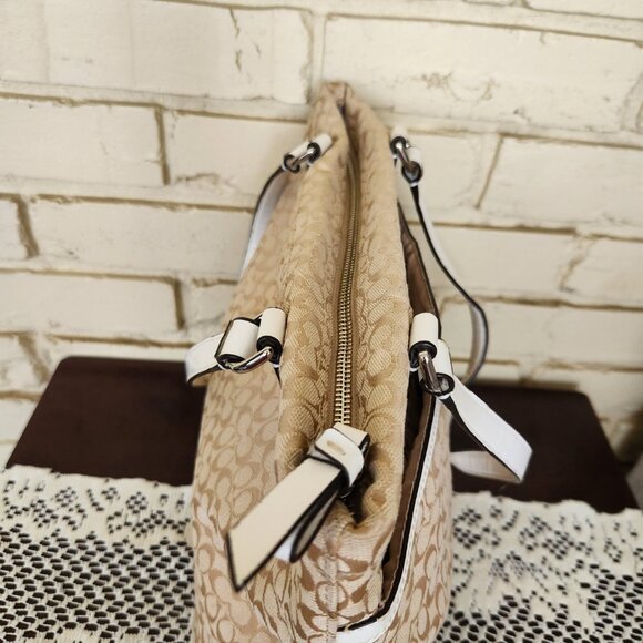 Coach Striped Signatue Reptile Khaki Satchel Purse - Picture 11 of 14